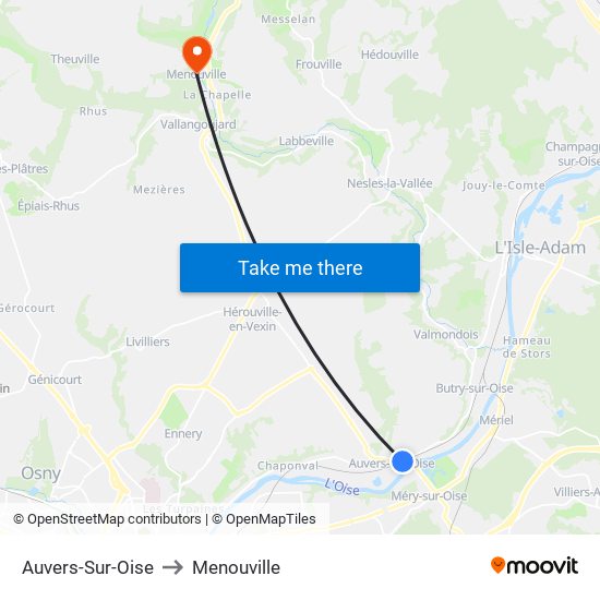 Auvers-Sur-Oise to Menouville map