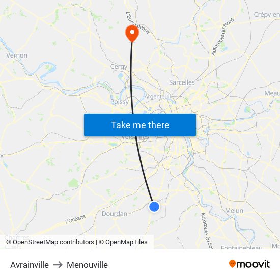 Avrainville to Menouville map