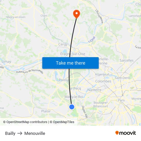 Bailly to Menouville map