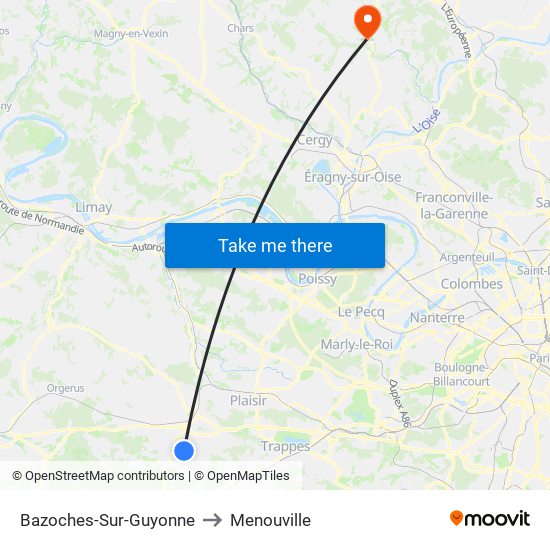 Bazoches-Sur-Guyonne to Menouville map