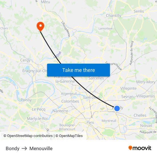 Bondy to Menouville map