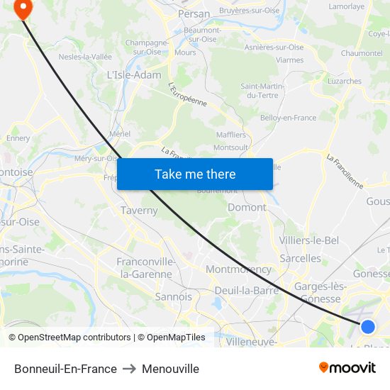 Bonneuil-En-France to Menouville map