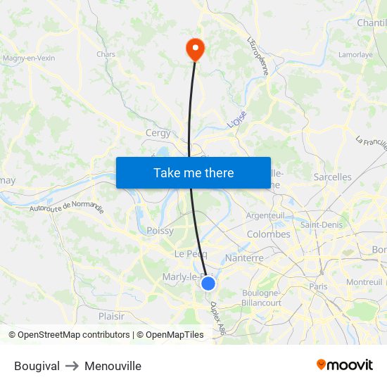 Bougival to Menouville map