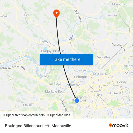 Boulogne-Billancourt to Menouville map