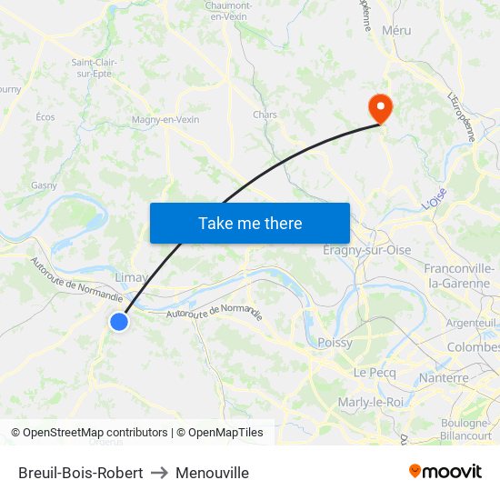 Breuil-Bois-Robert to Menouville map