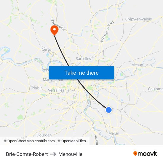 Brie-Comte-Robert to Menouville map