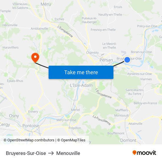 Bruyeres-Sur-Oise to Menouville map