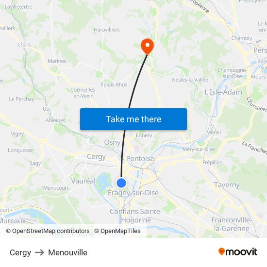 Cergy to Menouville map