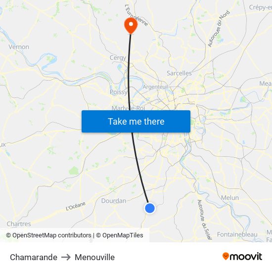 Chamarande to Menouville map
