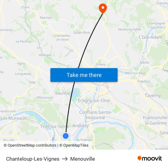 Chanteloup-Les-Vignes to Menouville map