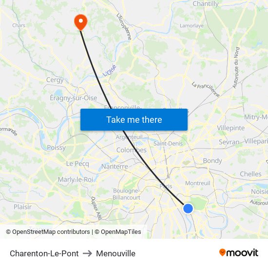 Charenton-Le-Pont to Menouville map