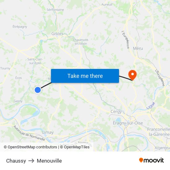 Chaussy to Menouville map