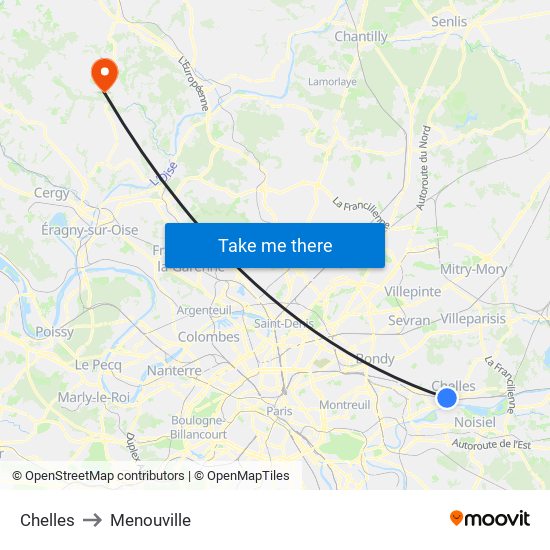Chelles to Menouville map