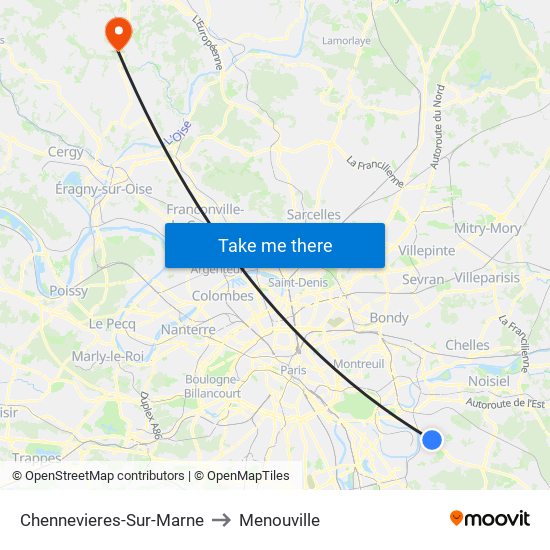 Chennevieres-Sur-Marne to Menouville map