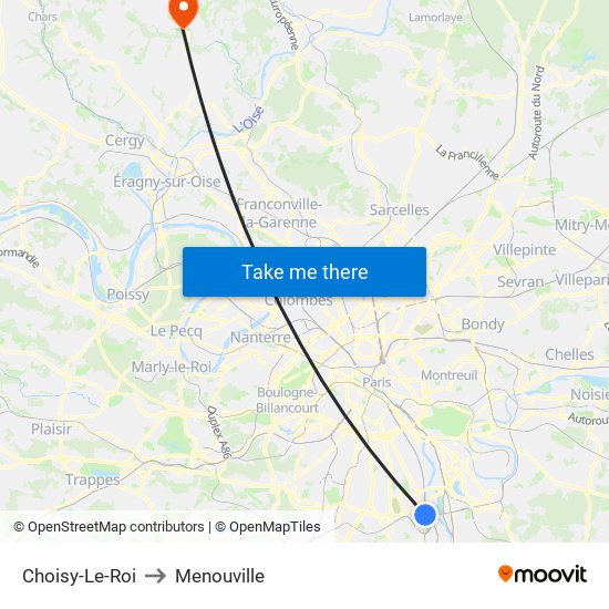Choisy-Le-Roi to Menouville map