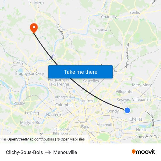 Clichy-Sous-Bois to Menouville map