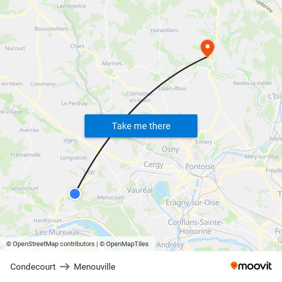 Condecourt to Menouville map