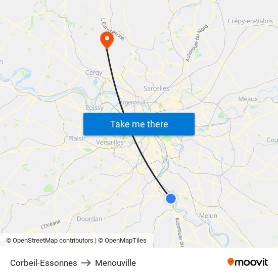 Corbeil-Essonnes to Menouville map