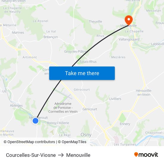 Courcelles-Sur-Viosne to Menouville map