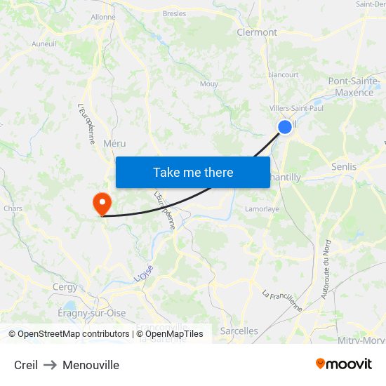 Creil to Menouville map