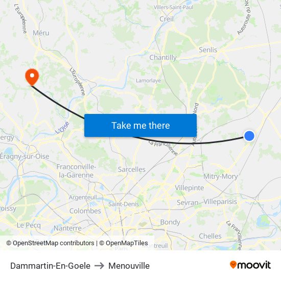 Dammartin-En-Goele to Menouville map