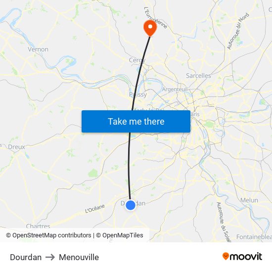 Dourdan to Menouville map