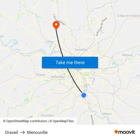 Draveil to Menouville map