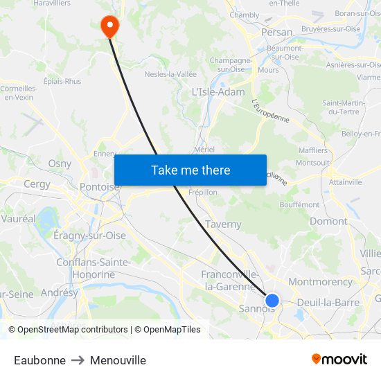 Eaubonne to Menouville map