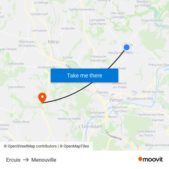 Ercuis to Menouville map