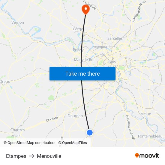 Etampes to Menouville map