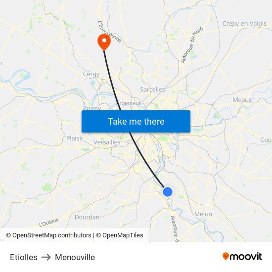 Etiolles to Menouville map