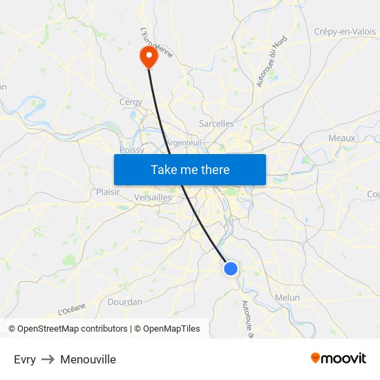 Evry to Menouville map