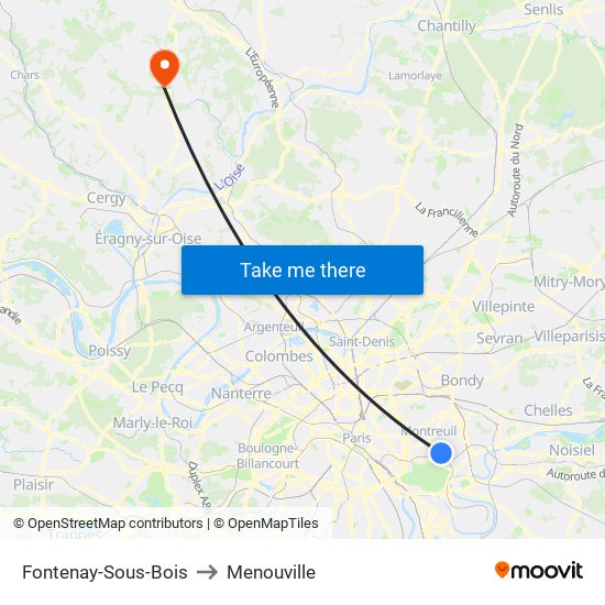 Fontenay-Sous-Bois to Menouville map