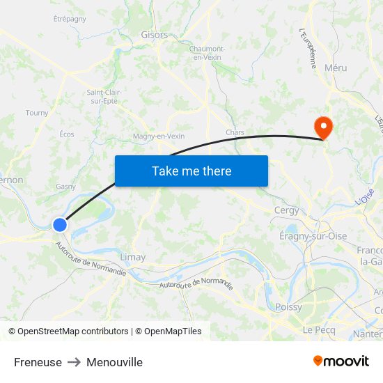 Freneuse to Menouville map