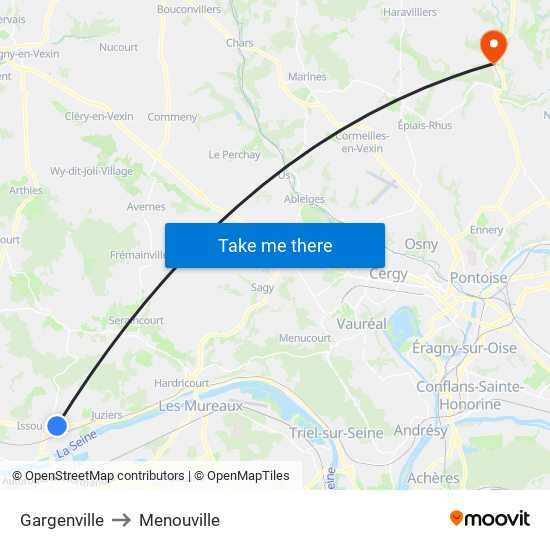 Gargenville to Menouville map