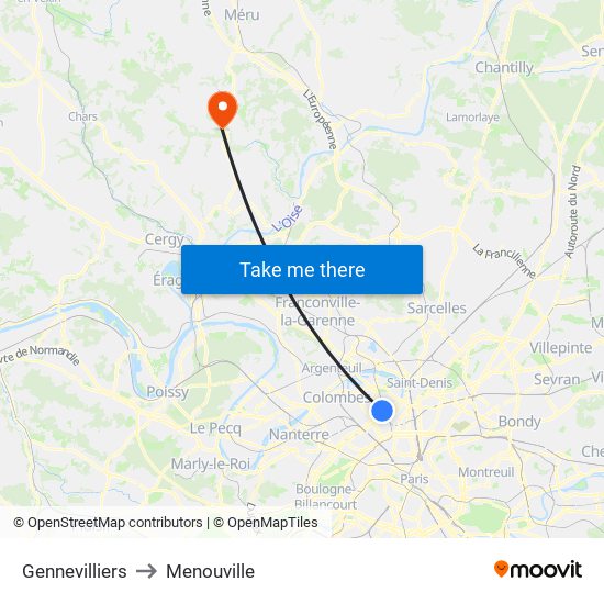 Gennevilliers to Menouville map