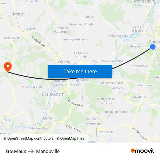 Gouvieux to Menouville map