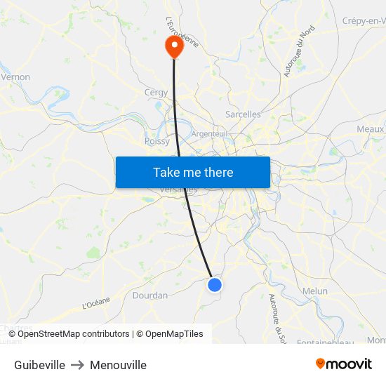 Guibeville to Menouville map