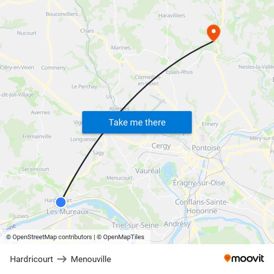 Hardricourt to Menouville map