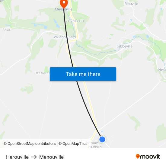 Herouville to Menouville map