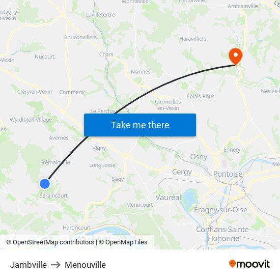 Jambville to Menouville map