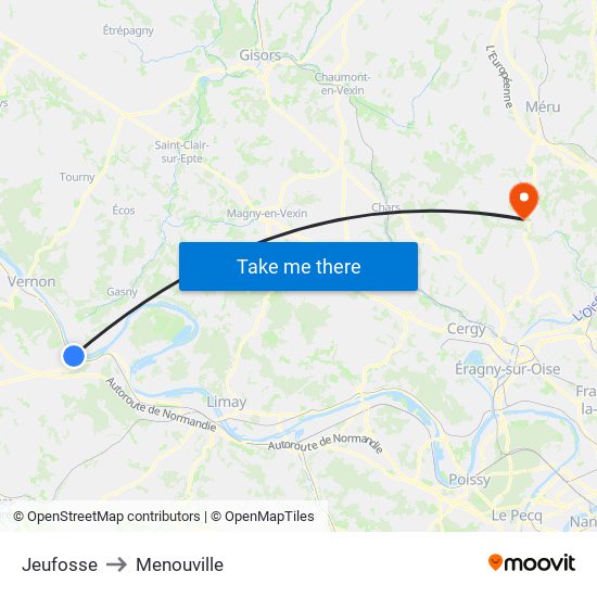 Jeufosse to Menouville map