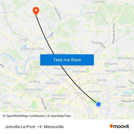 Joinville-Le-Pont to Menouville map