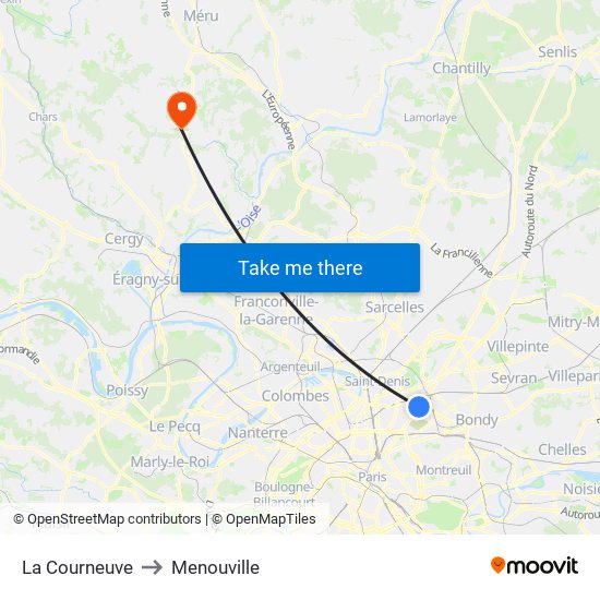 La Courneuve to Menouville map