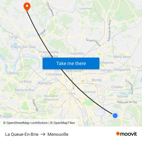 La Queue-En-Brie to Menouville map