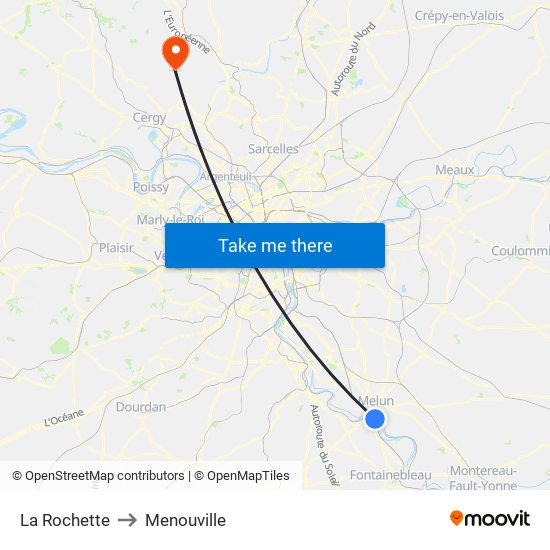 La Rochette to Menouville map