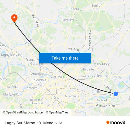 Lagny-Sur-Marne to Menouville map