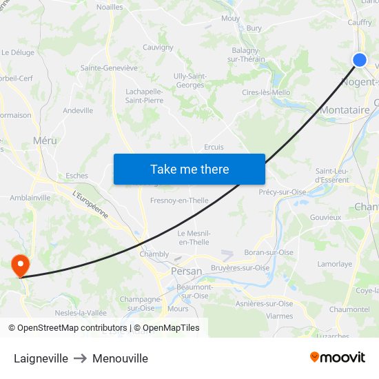 Laigneville to Menouville map