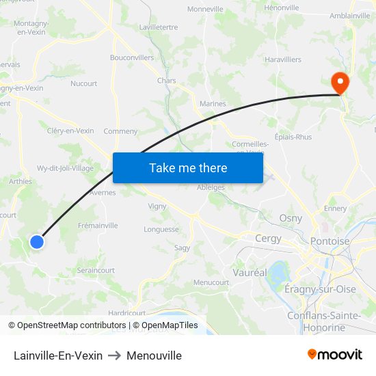 Lainville-En-Vexin to Menouville map