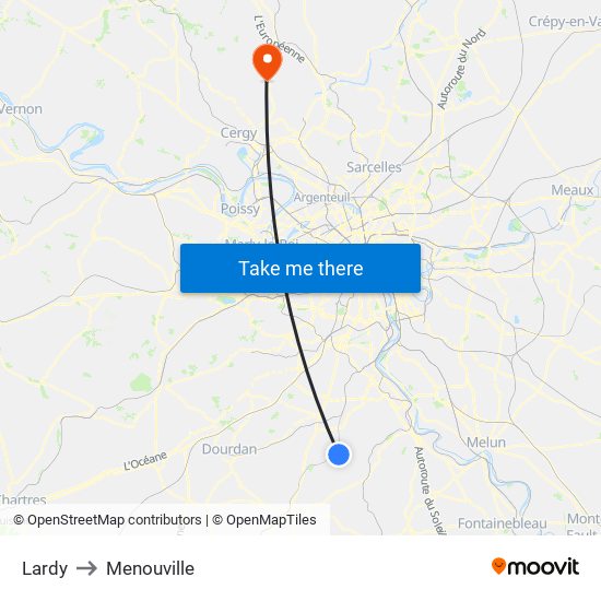 Lardy to Menouville map